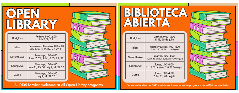 Open Library Schedule in English and Spanish